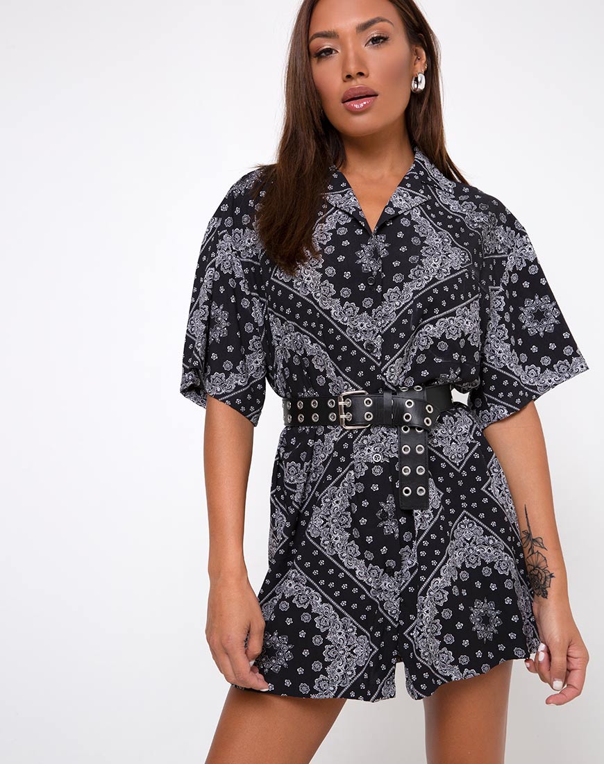 Fresia - Vestito a camicia in bandana nero
