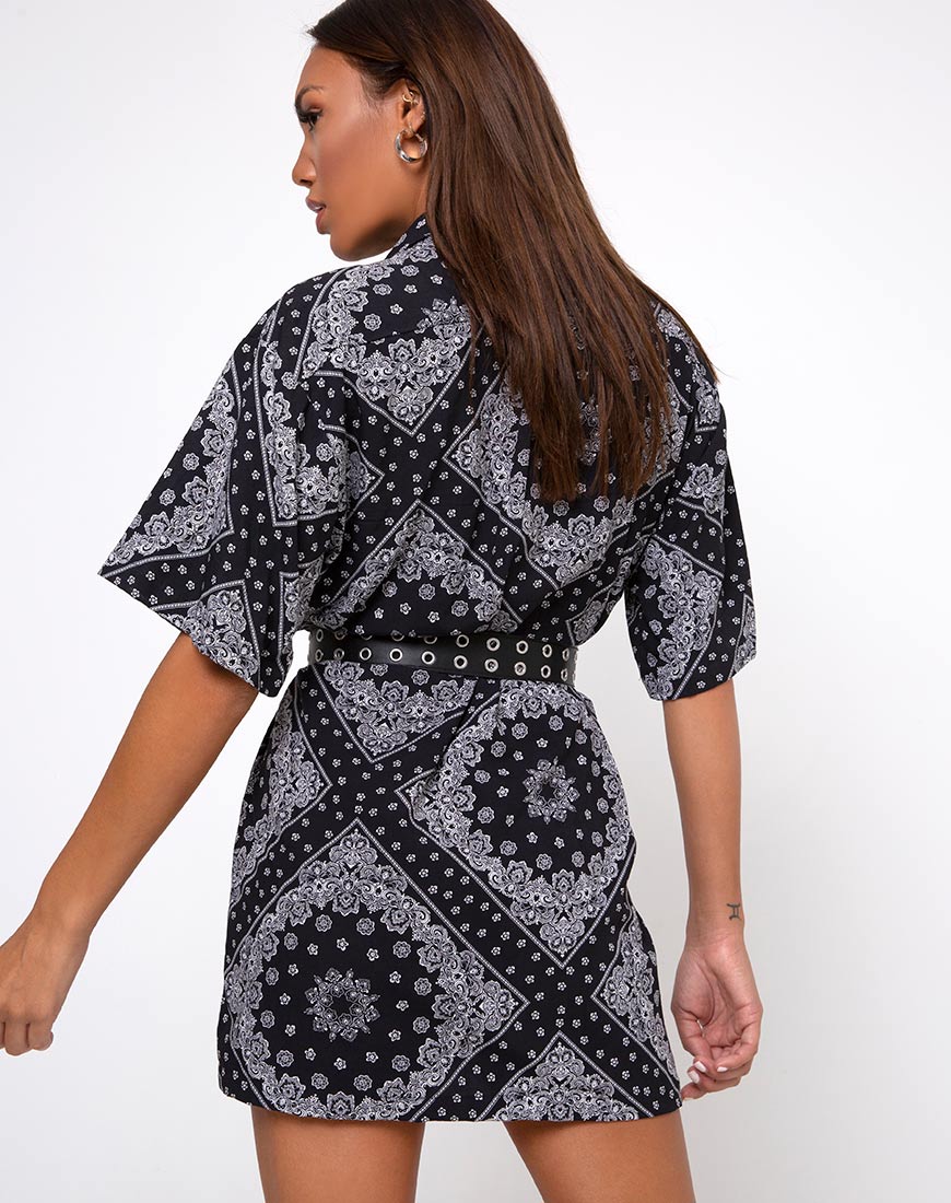 Fresia - Vestito a camicia in bandana nero