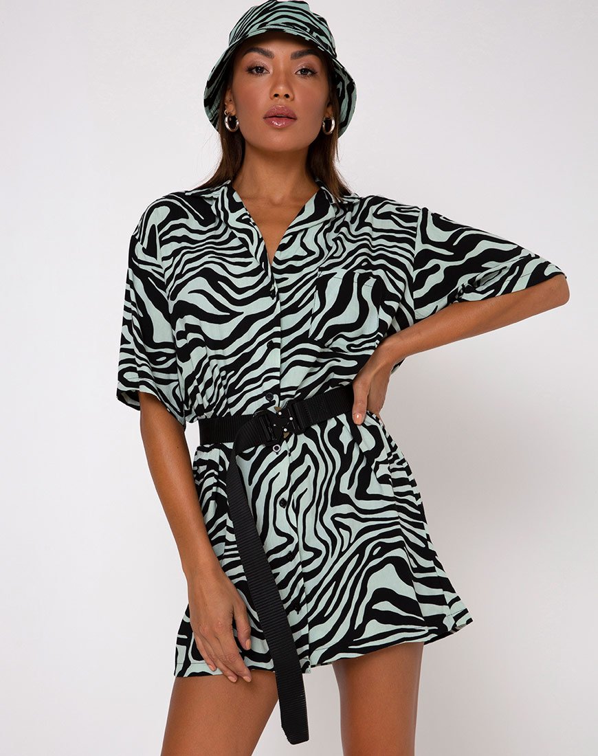 Abito a camicia Fresia in Wavey Zebra Mint
