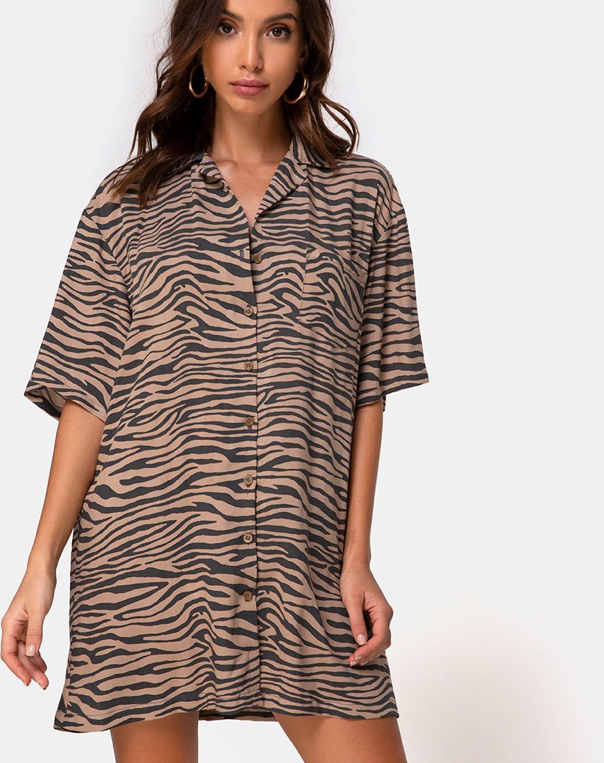 Mini abito Fresia in Taupe Zebra