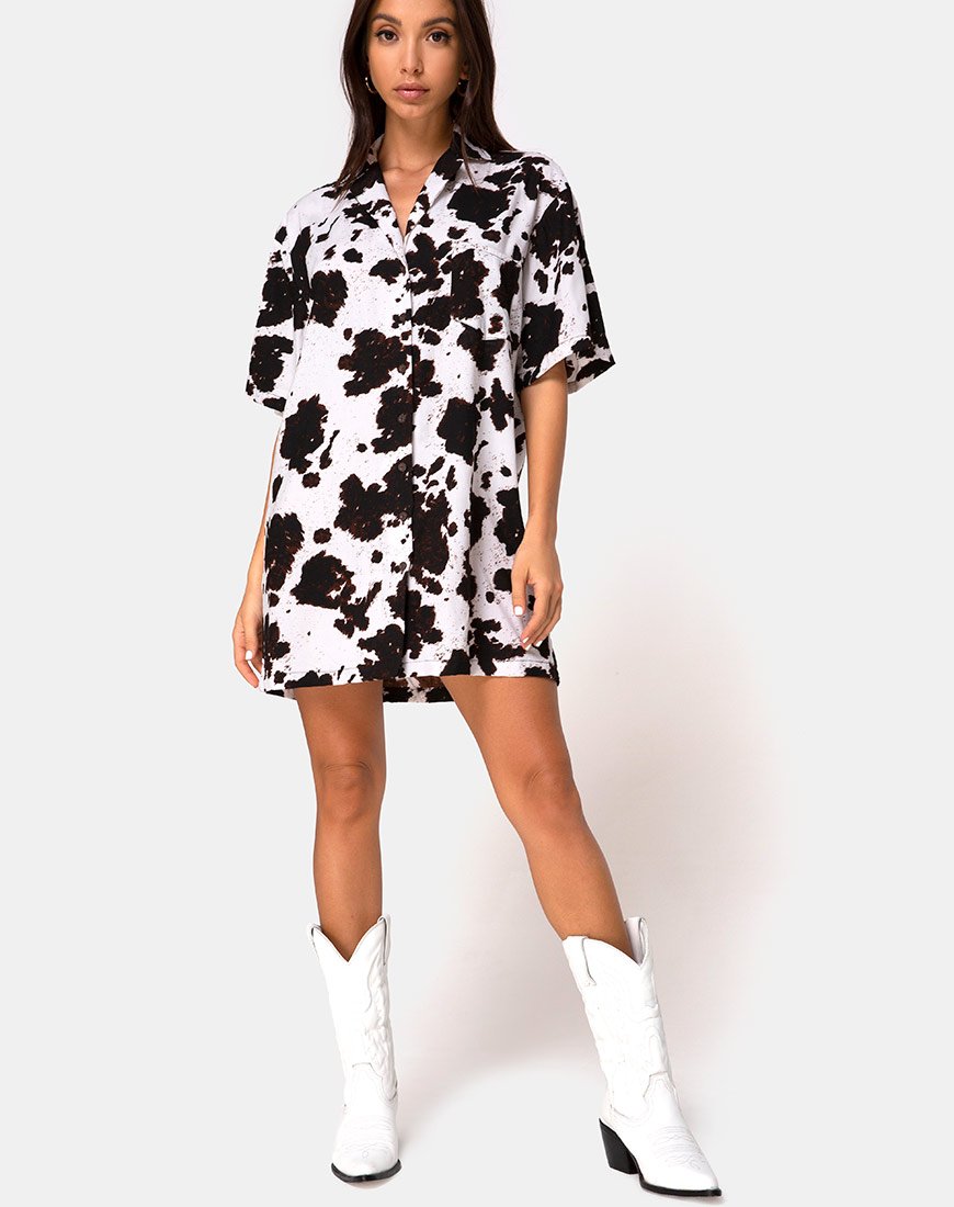 Immagine di Fresia Mini Dress in Cow Hide Marrone e Bianco
