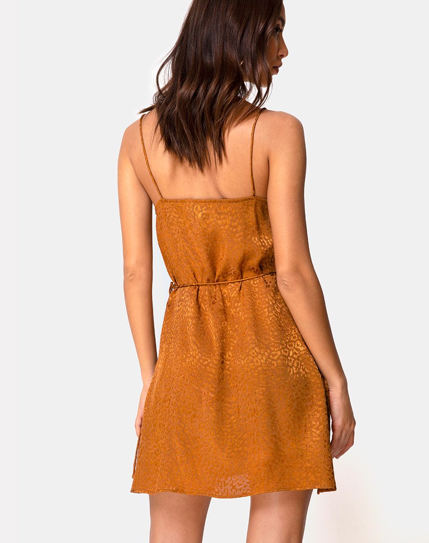 Immagine di Furiosa Wrap Dress in raso oro Cheetah