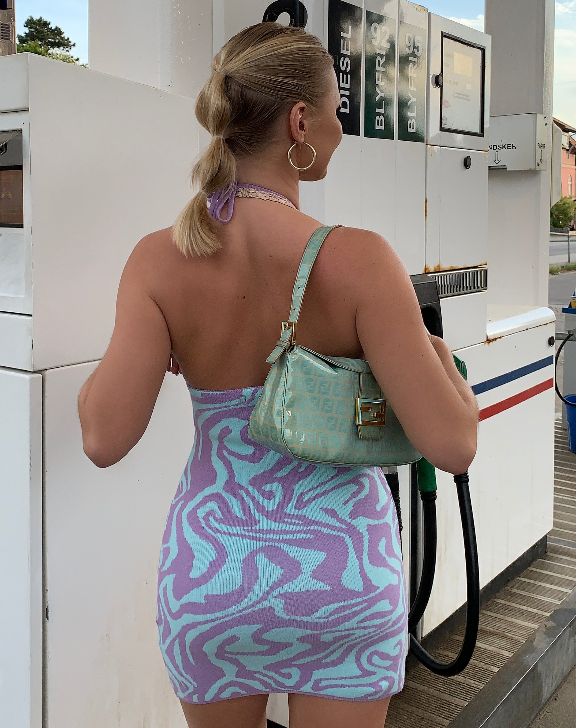 Immagine di Motel X Barbara Kristoffersen Riri Mini Dress in maglia a vortice frastagliato Lavanda e menta