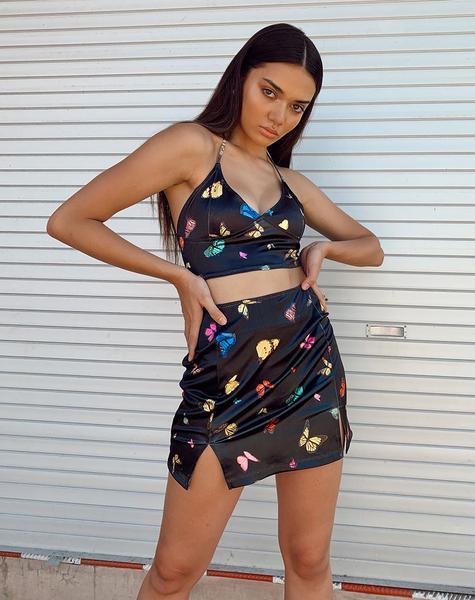 Immagine di Zida Gonna in Raso Stretch Nero Butterfly