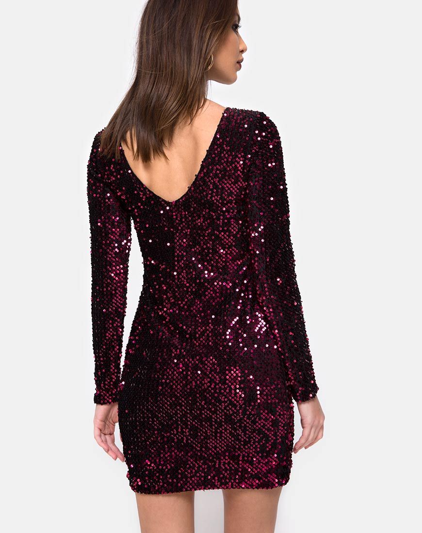 Gabby - Vestito con schienale a strappo in paillettes di vino