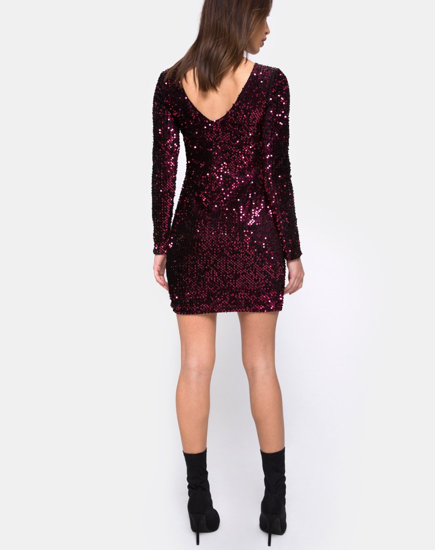 Immagine di Gabby - Vestito con schienale a strappo in paillettes di vino