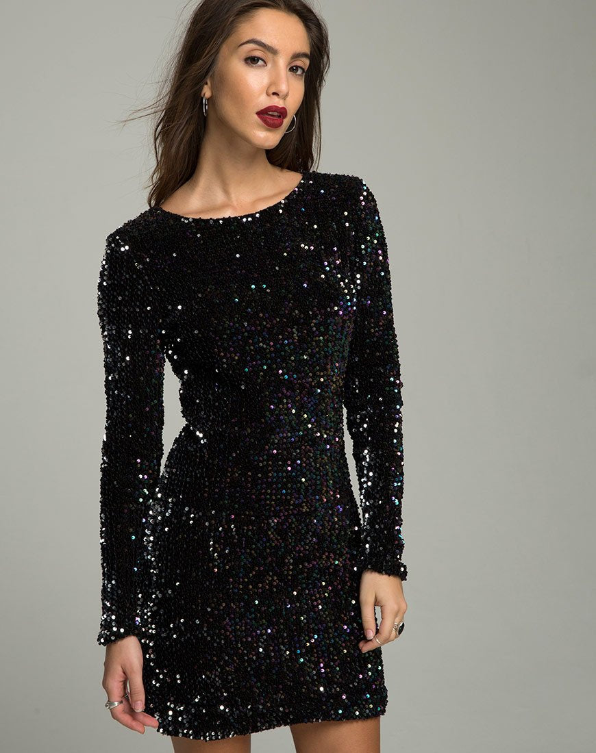 Immagine dell'abito Gabby in paillettes iridescenti color petrolio