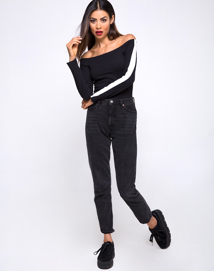 Immagine di Gadice Corpetto Off The Shoulder in nero con striscia bianca