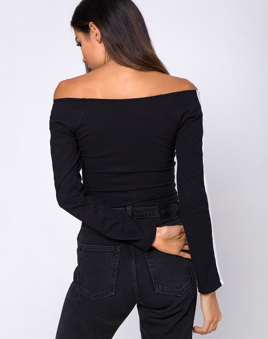 Immagine di Gadice Corpetto Off The Shoulder in nero con striscia bianca