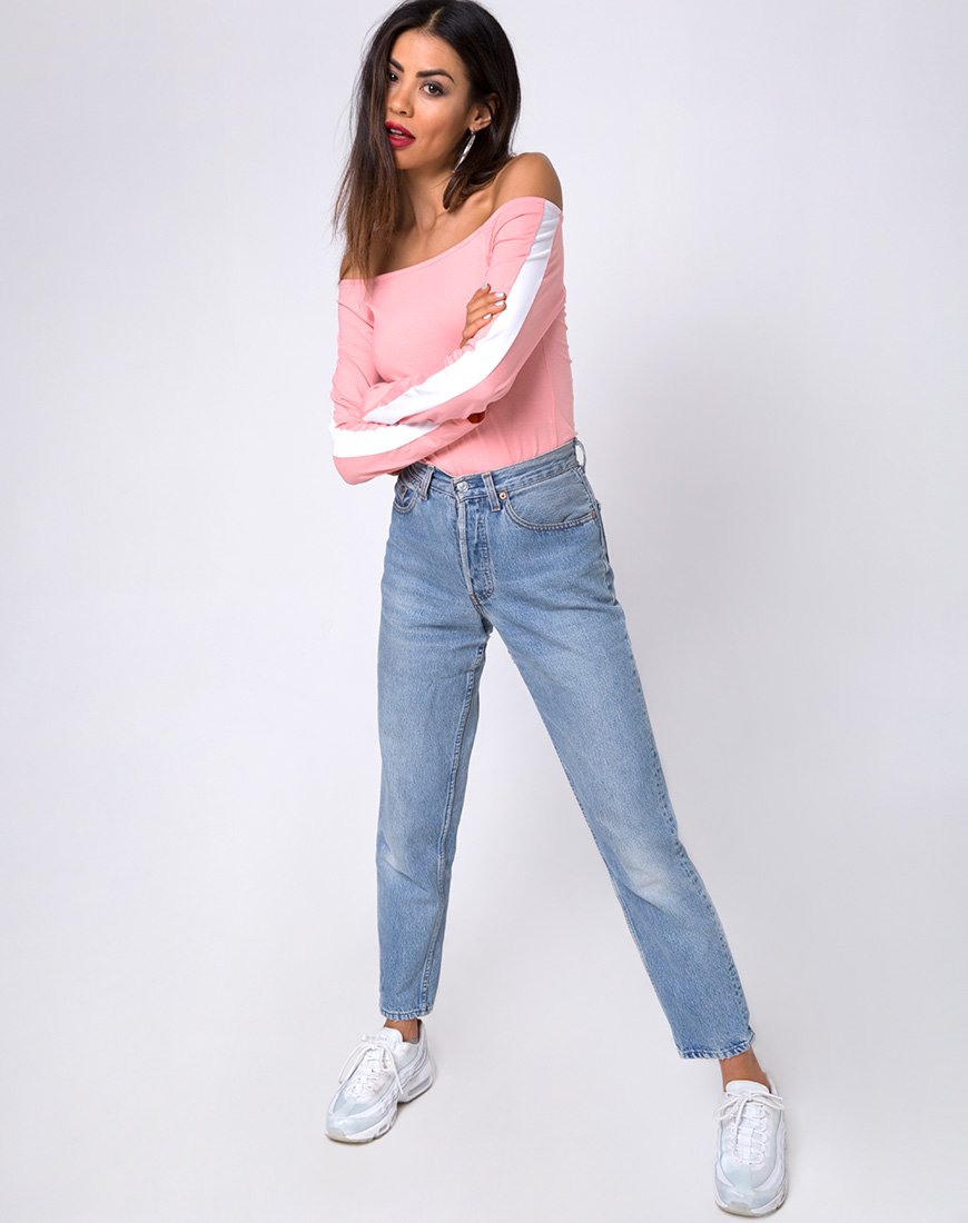Immagine di Gadice Corpetto off the shoulder in rosa pallido con riga bianca