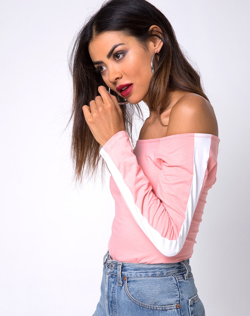 Immagine di Gadice Corpetto off the shoulder in rosa pallido con riga bianca