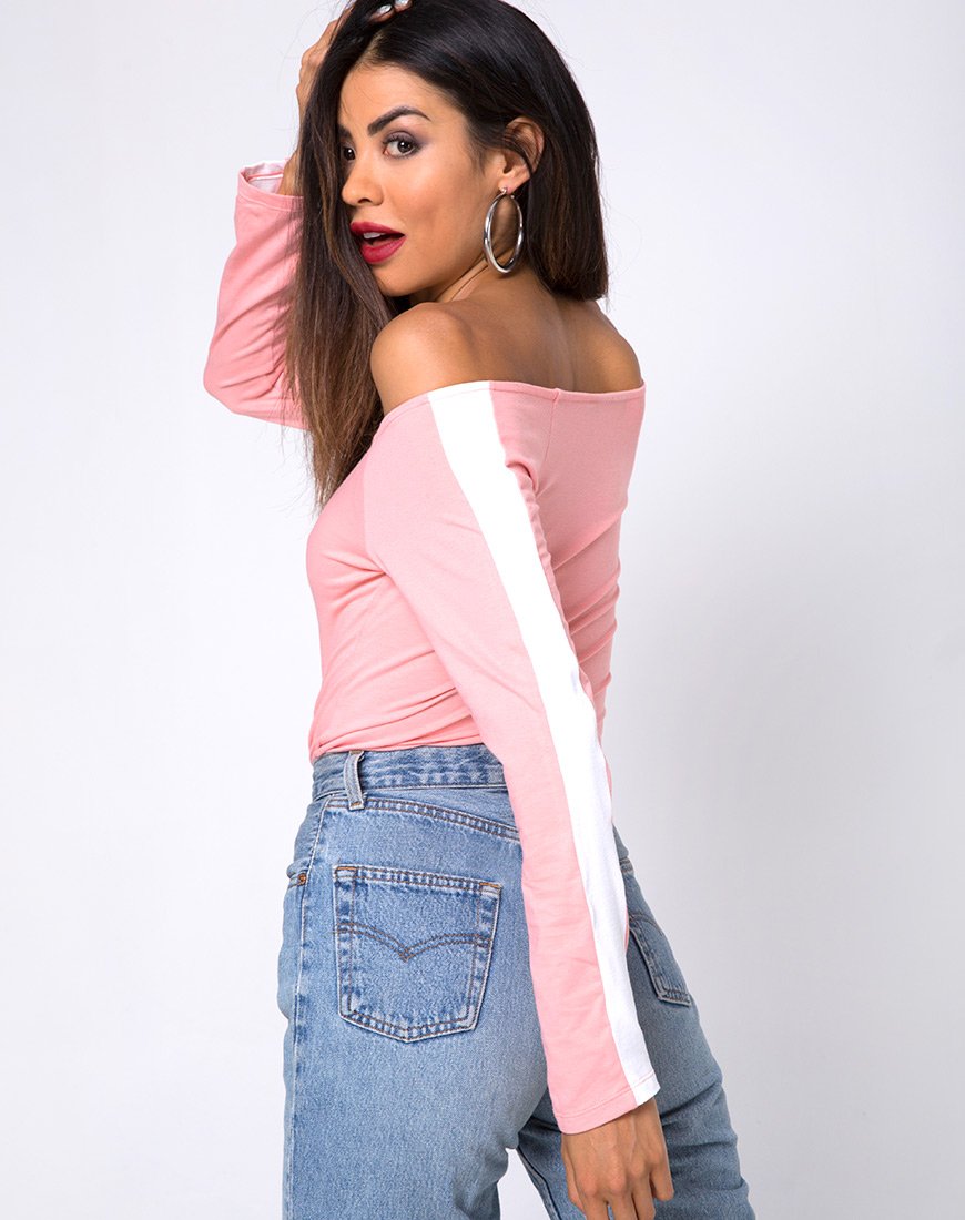 Immagine di Gadice Corpetto off the shoulder in rosa pallido con riga bianca