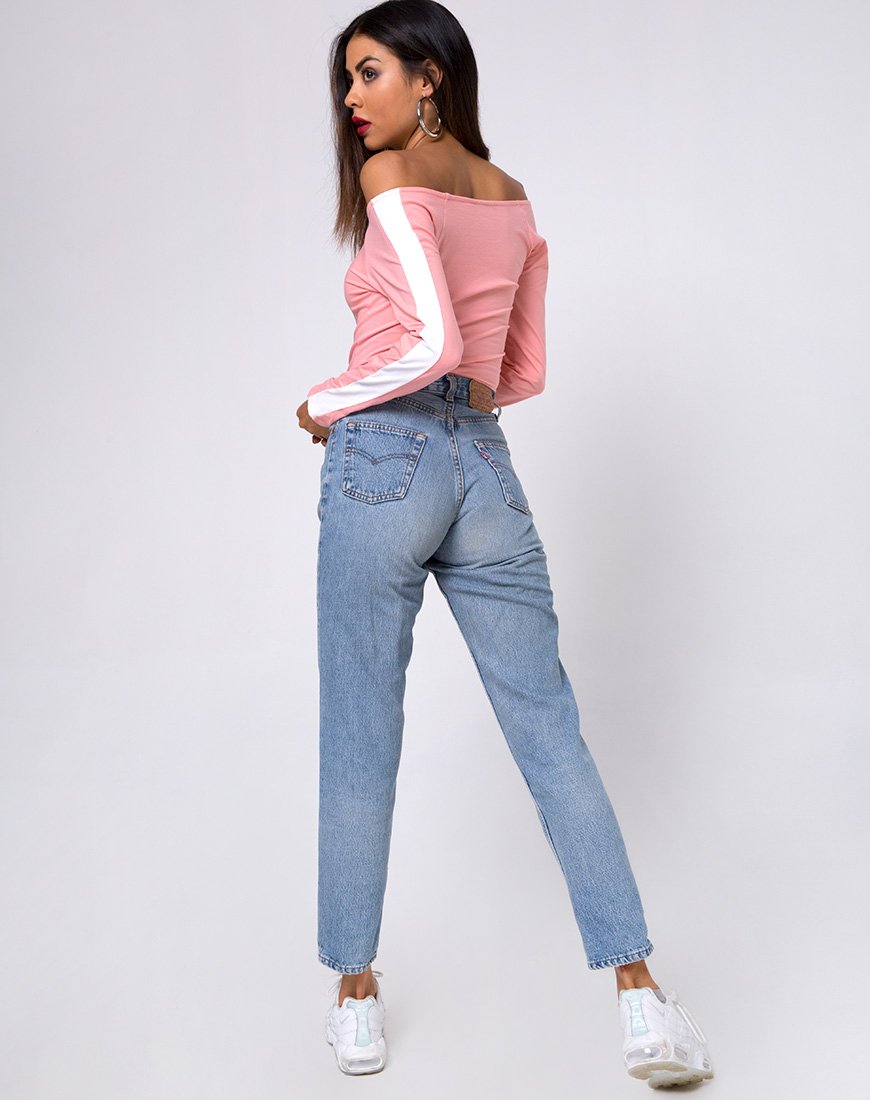 Immagine di Gadice Corpetto off the shoulder in rosa pallido con riga bianca