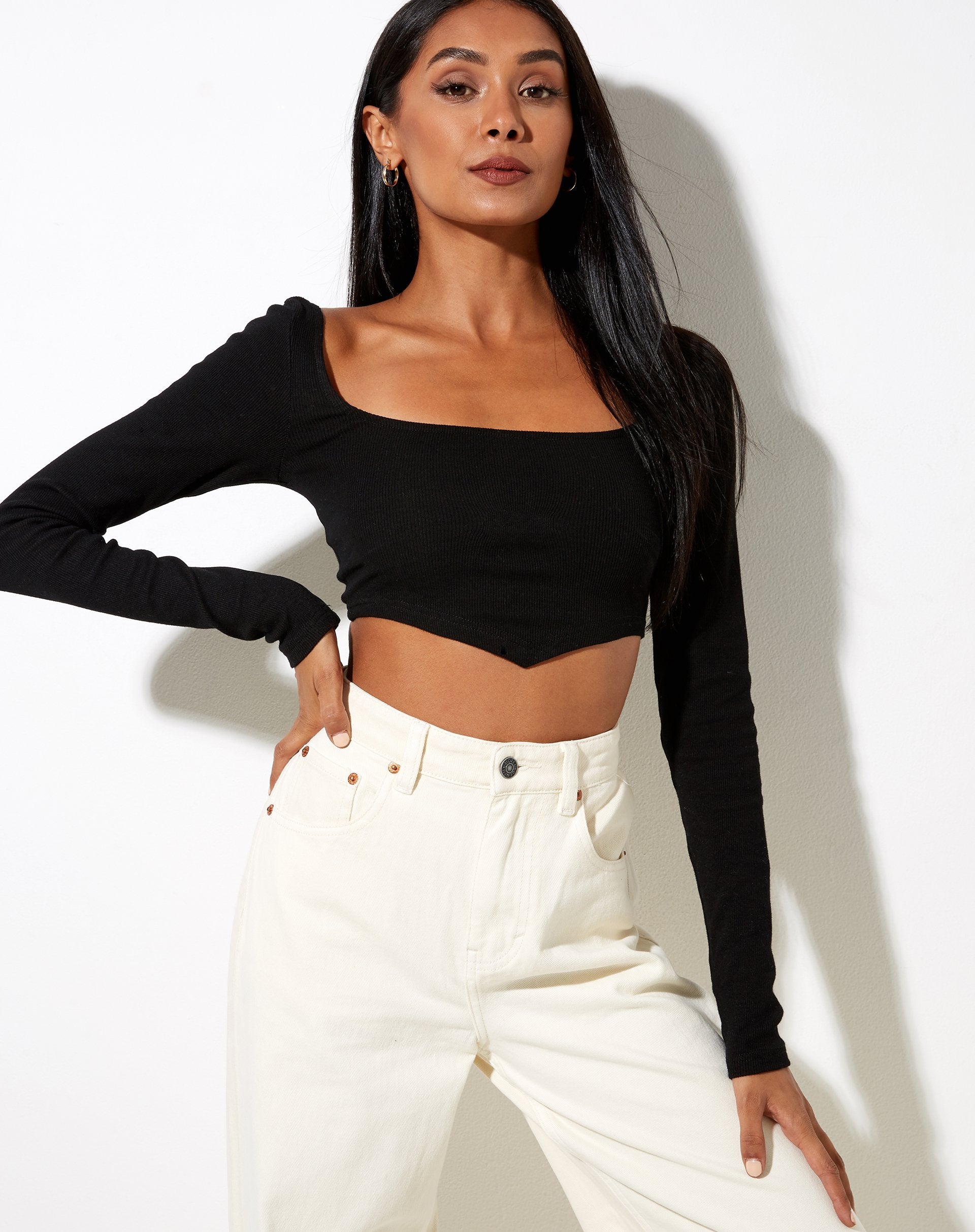 Immagine di Gadze Crop Top a costine nero