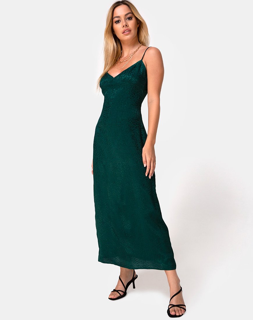 Immagine di Gaela Slip Dress in raso ghepardo verde foresta