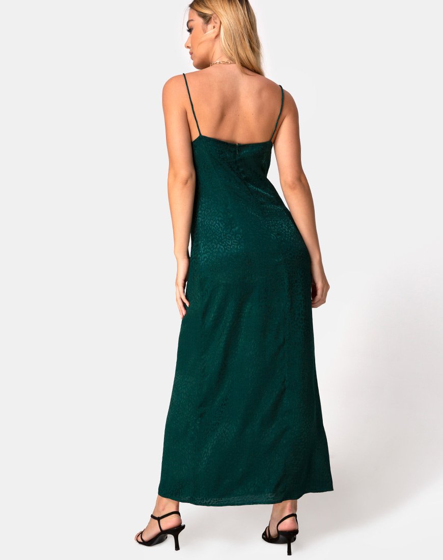 Immagine di Gaela Slip Dress in raso ghepardo verde foresta