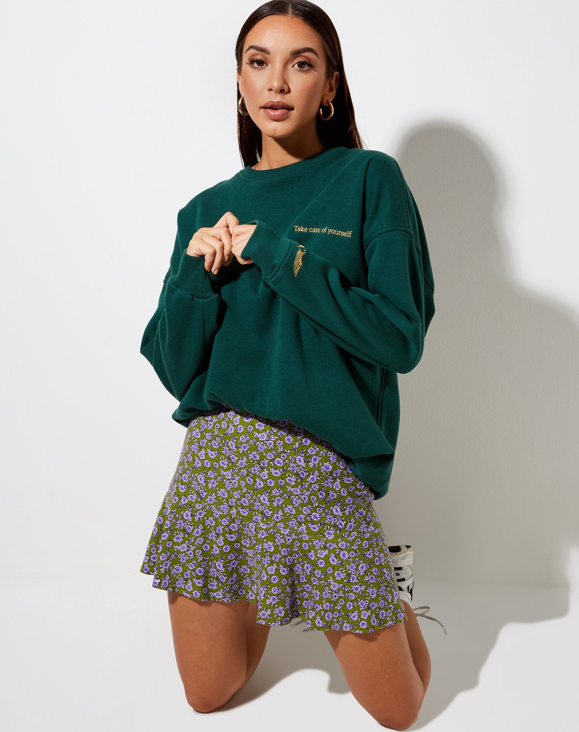 Gonna Gaelle in fiore d'autunno Khaki
