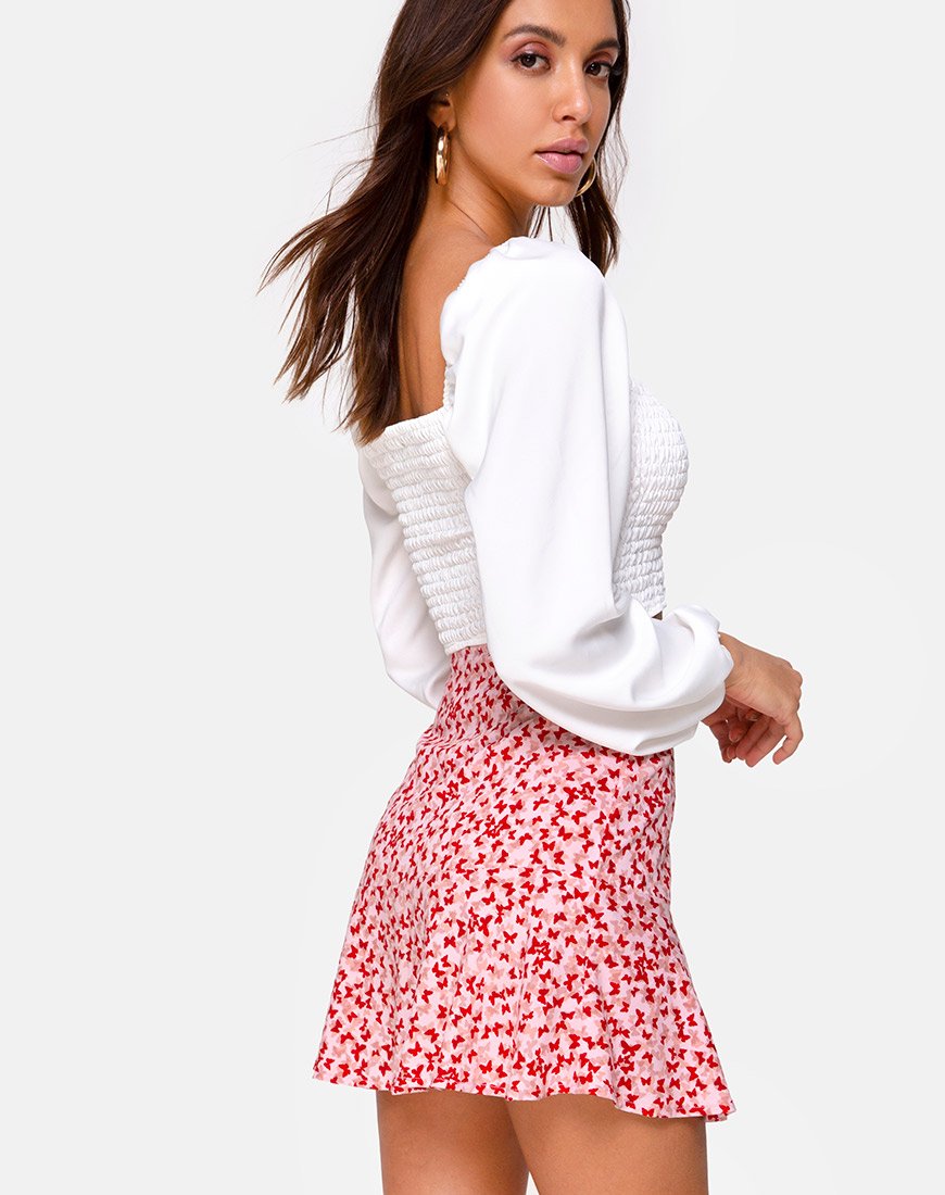 Minigonna Gaelle in Ditsy Butterfly Pesca e Rosso