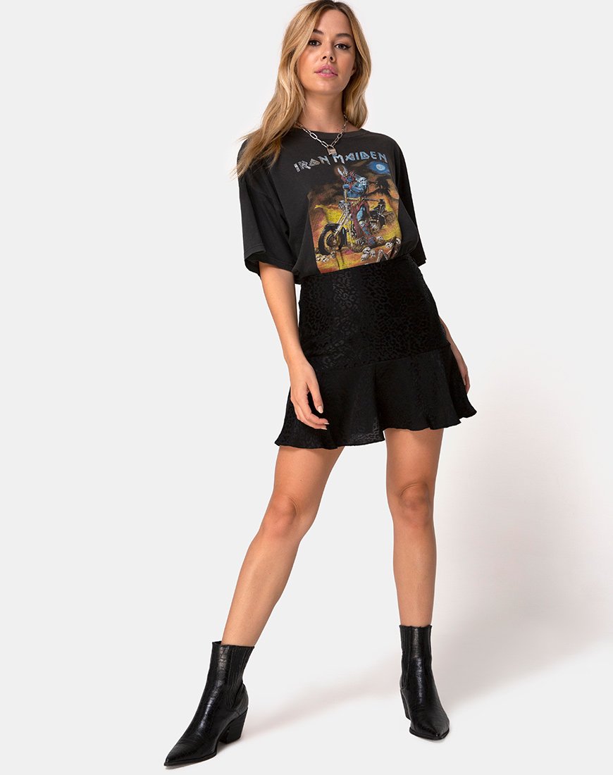 Immagine di Gaelle Skater Skirt in raso nero ghepardo