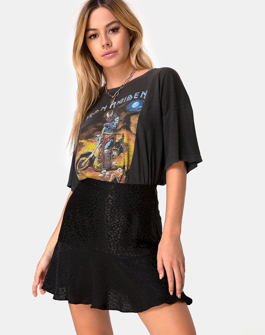 Immagine di Gaelle Skater Skirt in raso nero ghepardo