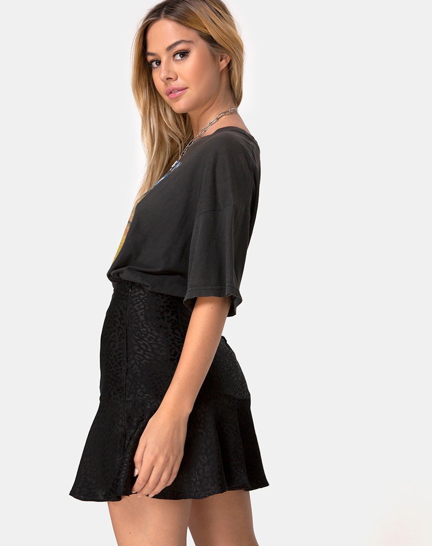 Immagine di Gaelle Skater Skirt in raso nero ghepardo
