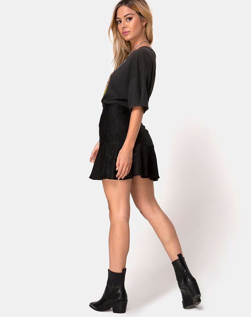Immagine di Gaelle Skater Skirt in raso nero ghepardo
