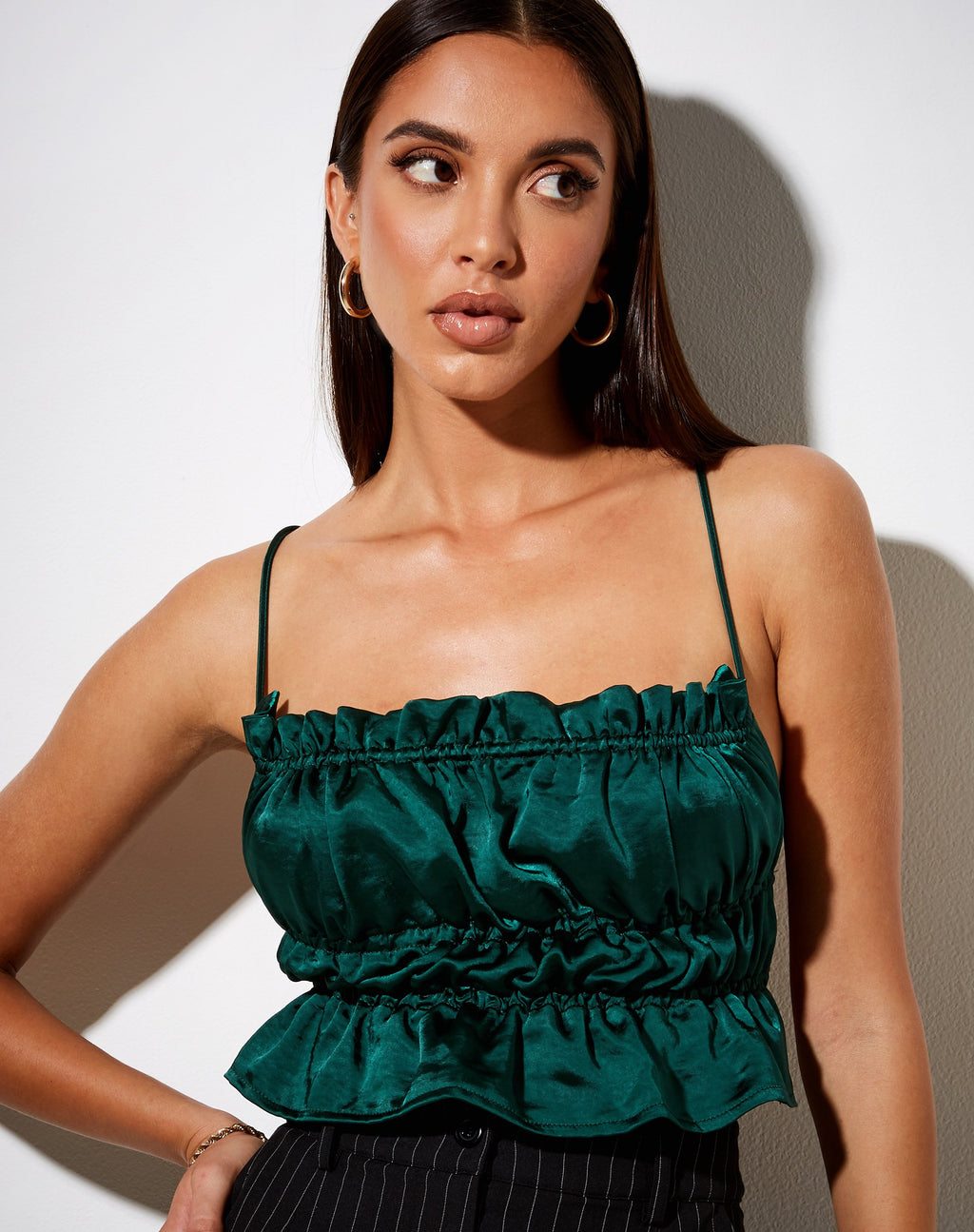 Top Gamera Cami in raso verde bosco