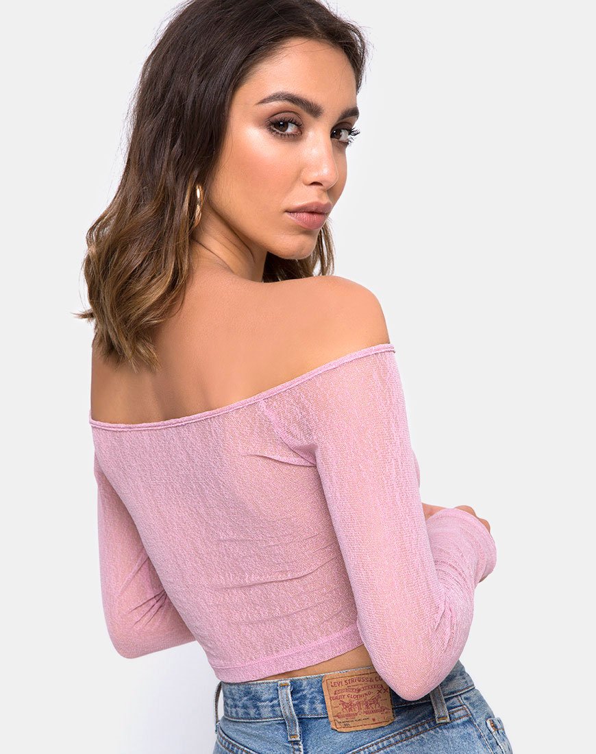 Crop Top Ganida in maglia trasparente Blush