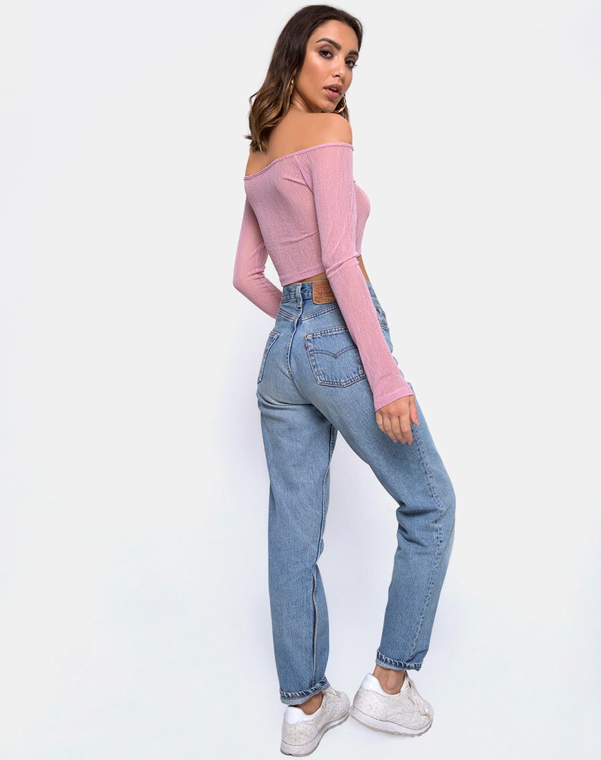 Immagine di Ganida Crop Top in maglia trasparente Blush