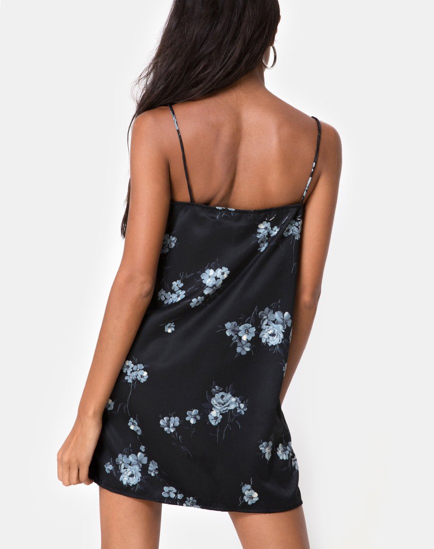 Immagine di Gashi Slip Dress in Mono Flower Raso nero