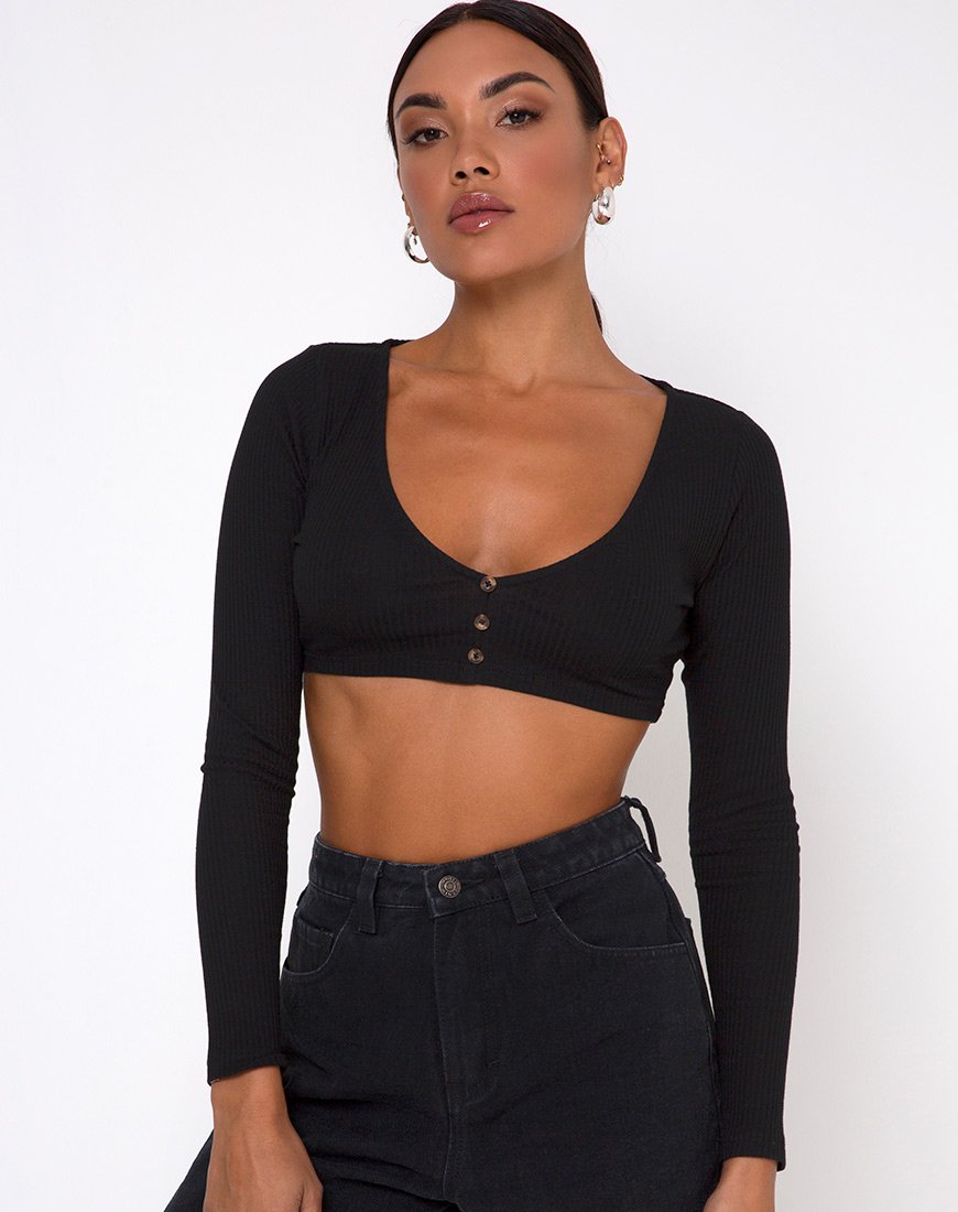 Immagine di Gato Crop Top a costine nero