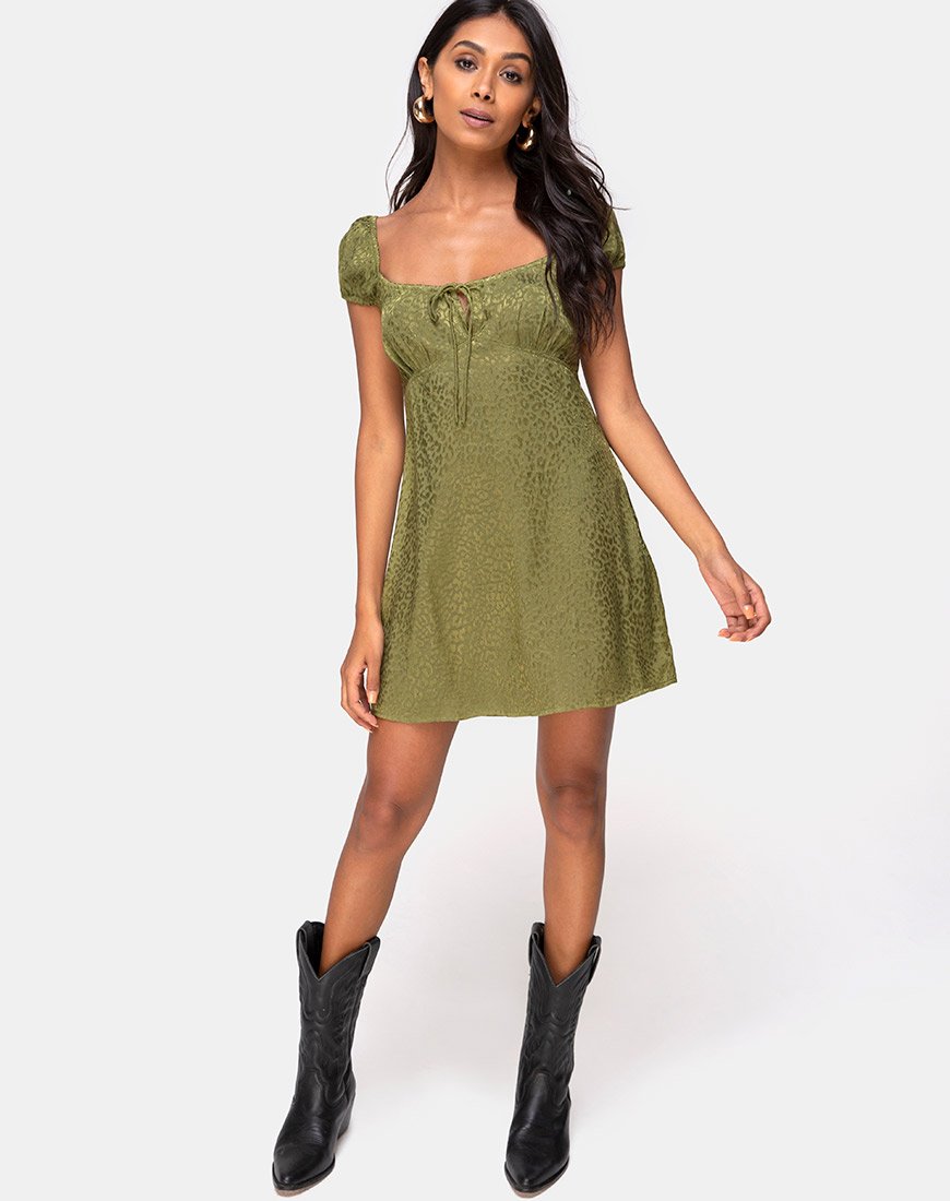 Immagine di Gaval Mini Abito in Raso Ghepardo Khaki