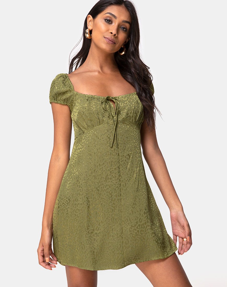 Immagine di Gaval Mini Abito in Raso Ghepardo Khaki