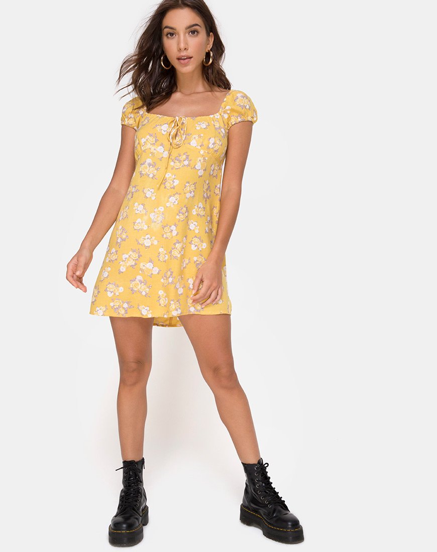 Immagine di Gaval Mini Dress in Rose Bunch Yellow