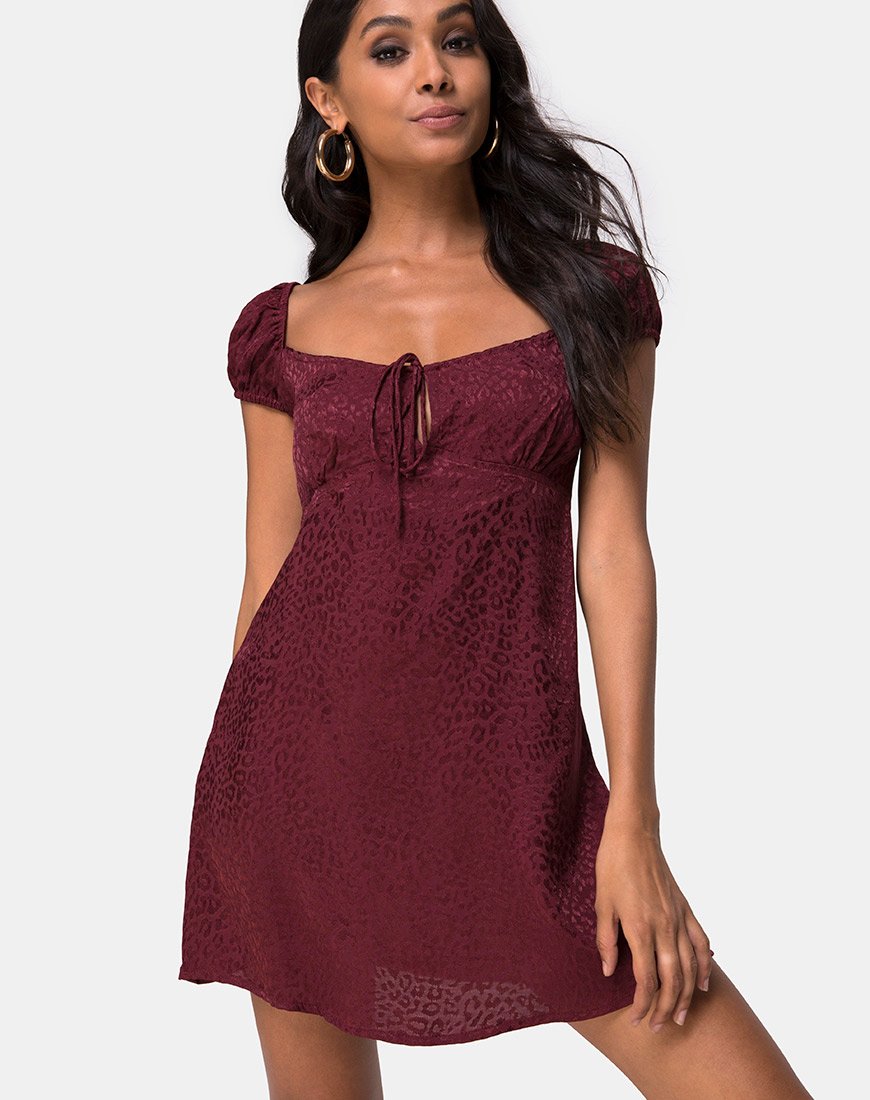 Mini abito Gaval in raso ghepardato bordeaux