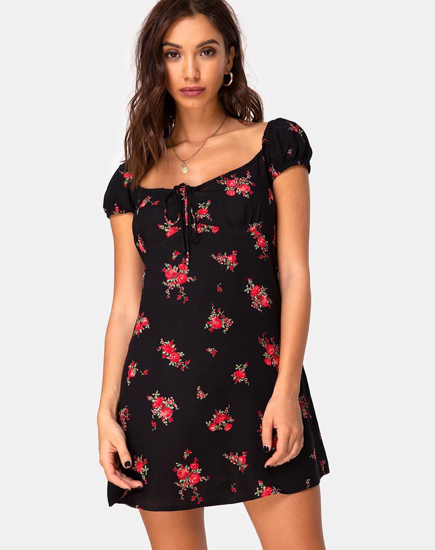 Mini abito Gaval in Soi Rose nero e rosso