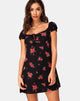 Immagine di Gaval Mini Dress in Soi Rose Nero e Rosso