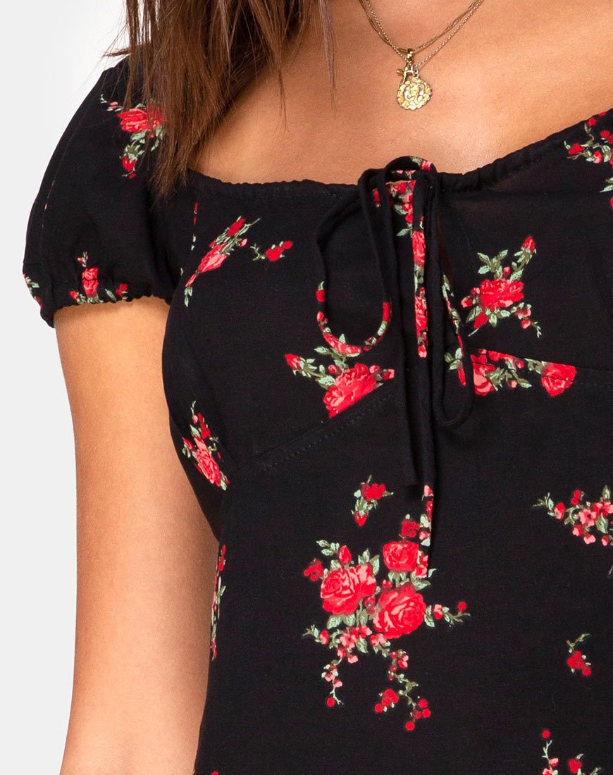 Immagine di Gaval Mini Dress in Soi Rose Nero e Rosso