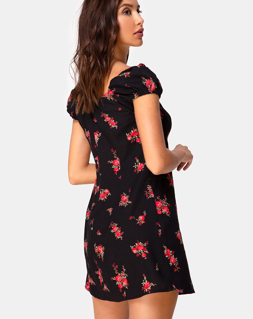 Mini abito Gaval in Soi Rose nero e rosso
