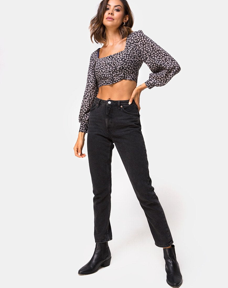 Immagine di Gazalo Cropped Top in Ditsy Rose Nero
