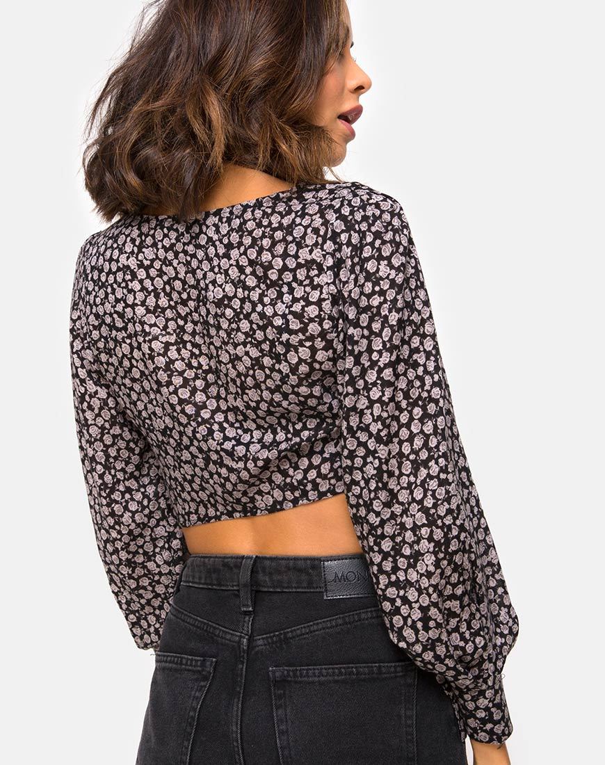 Immagine di Gazalo Cropped Top in Ditsy Rose Nero
