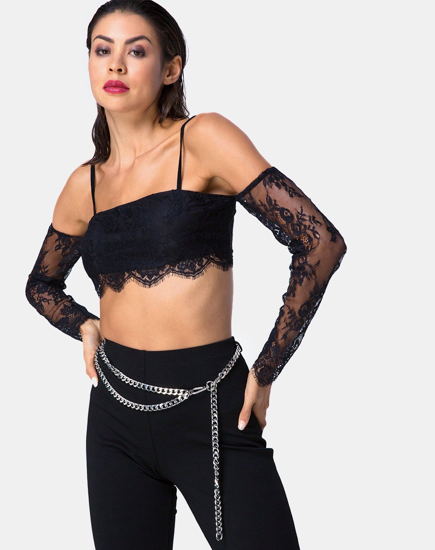 Geazy Bralette Top in pizzo nero
