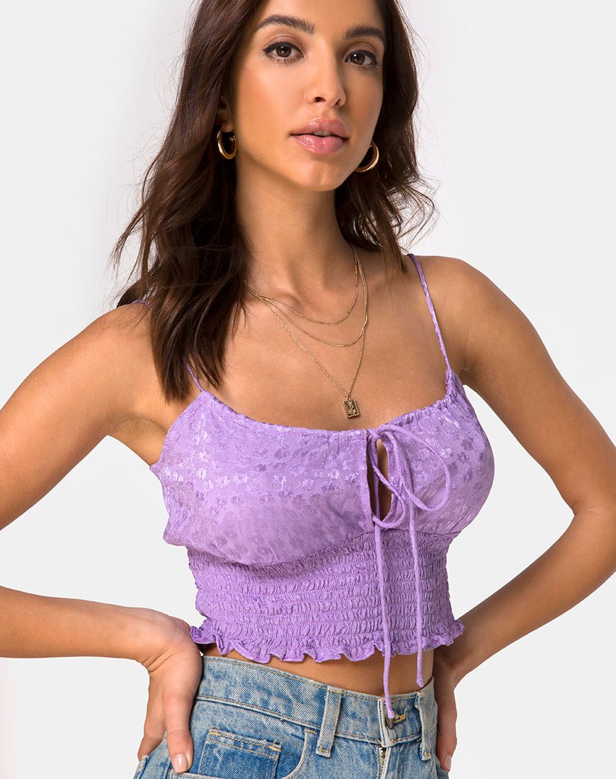 Gemala Cami Top in raso Ditsy Rose Lavanda