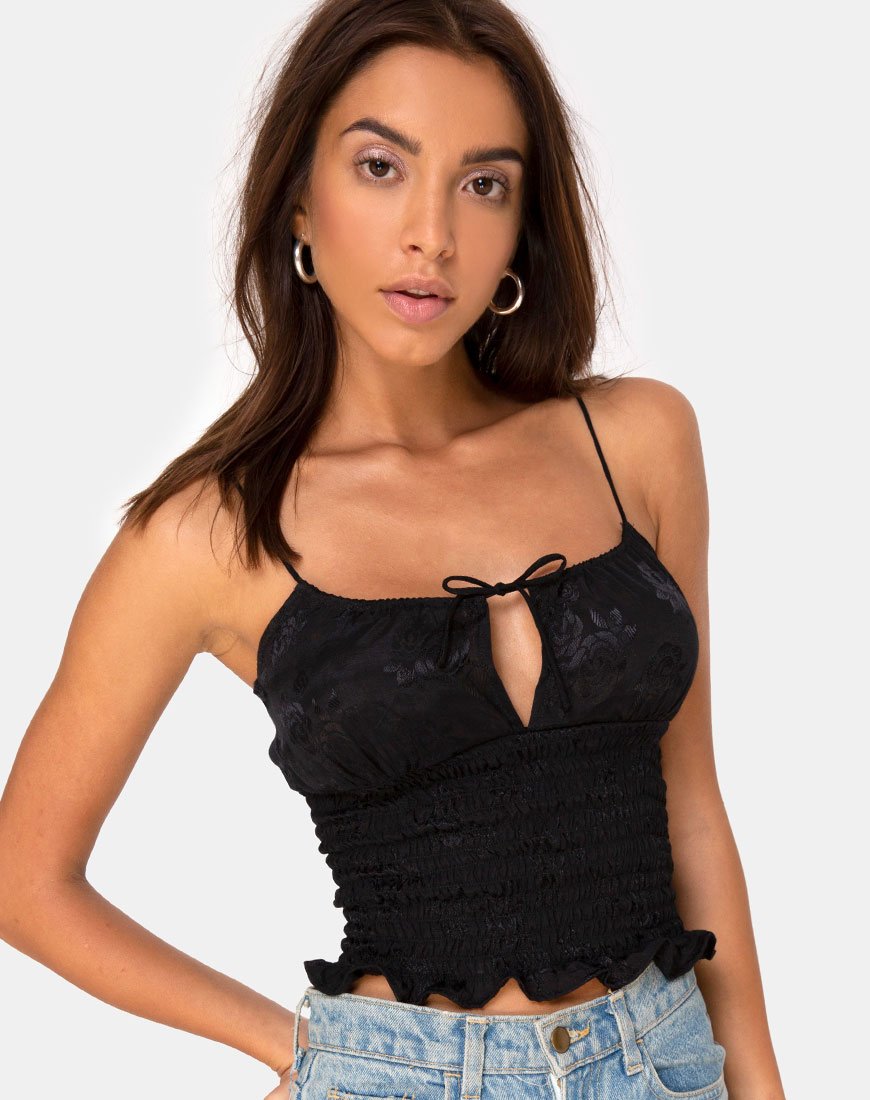 Top Gemala in raso rosa nero