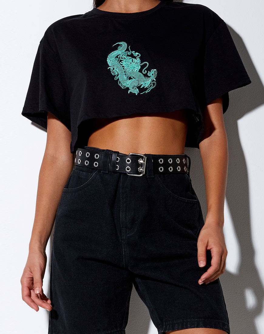 Immagine di Georgi Cropped Tee in nero e menta Dragon Placement