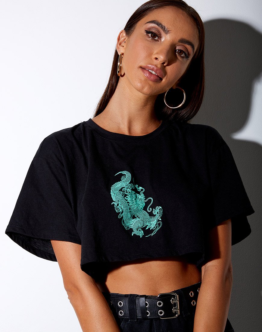 Immagine di Georgi Cropped Tee in nero e menta Dragon Placement