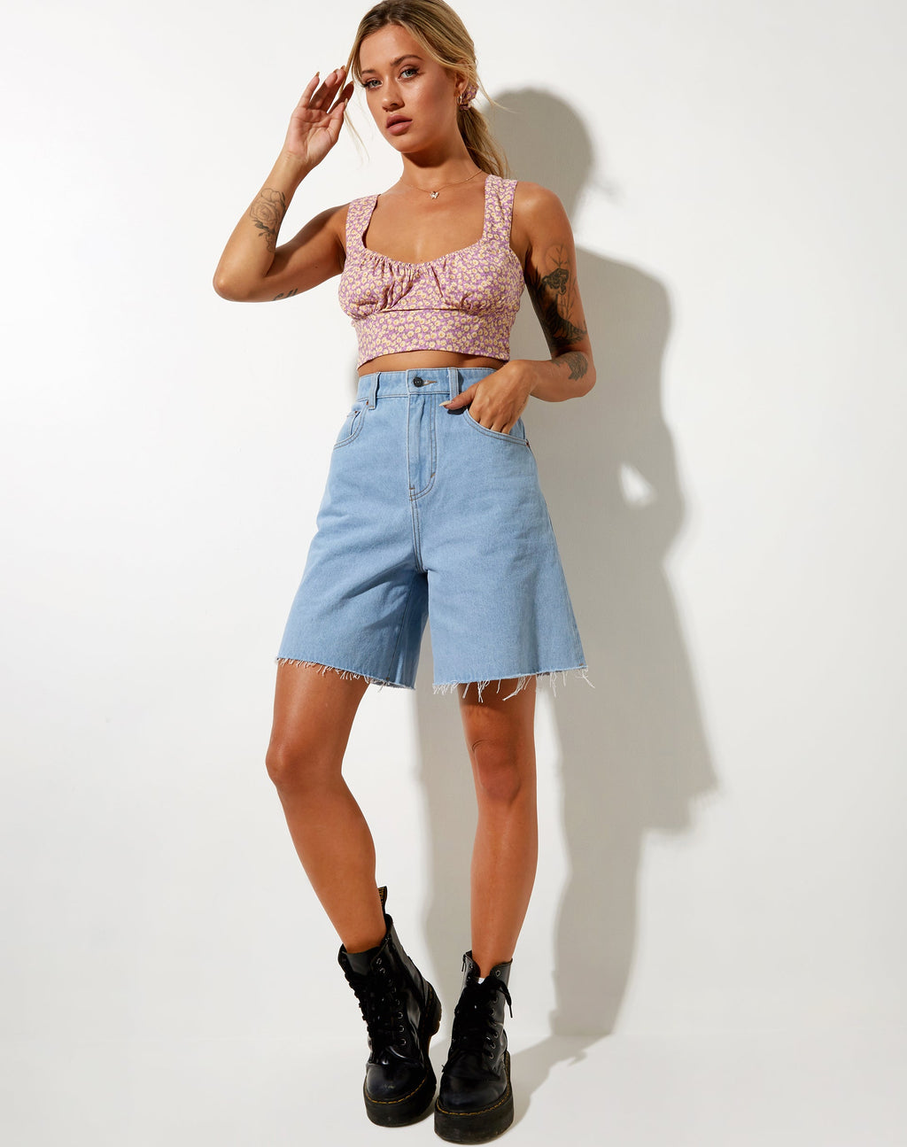 Crop Top Gilda in Flower Fun Lilla Limone