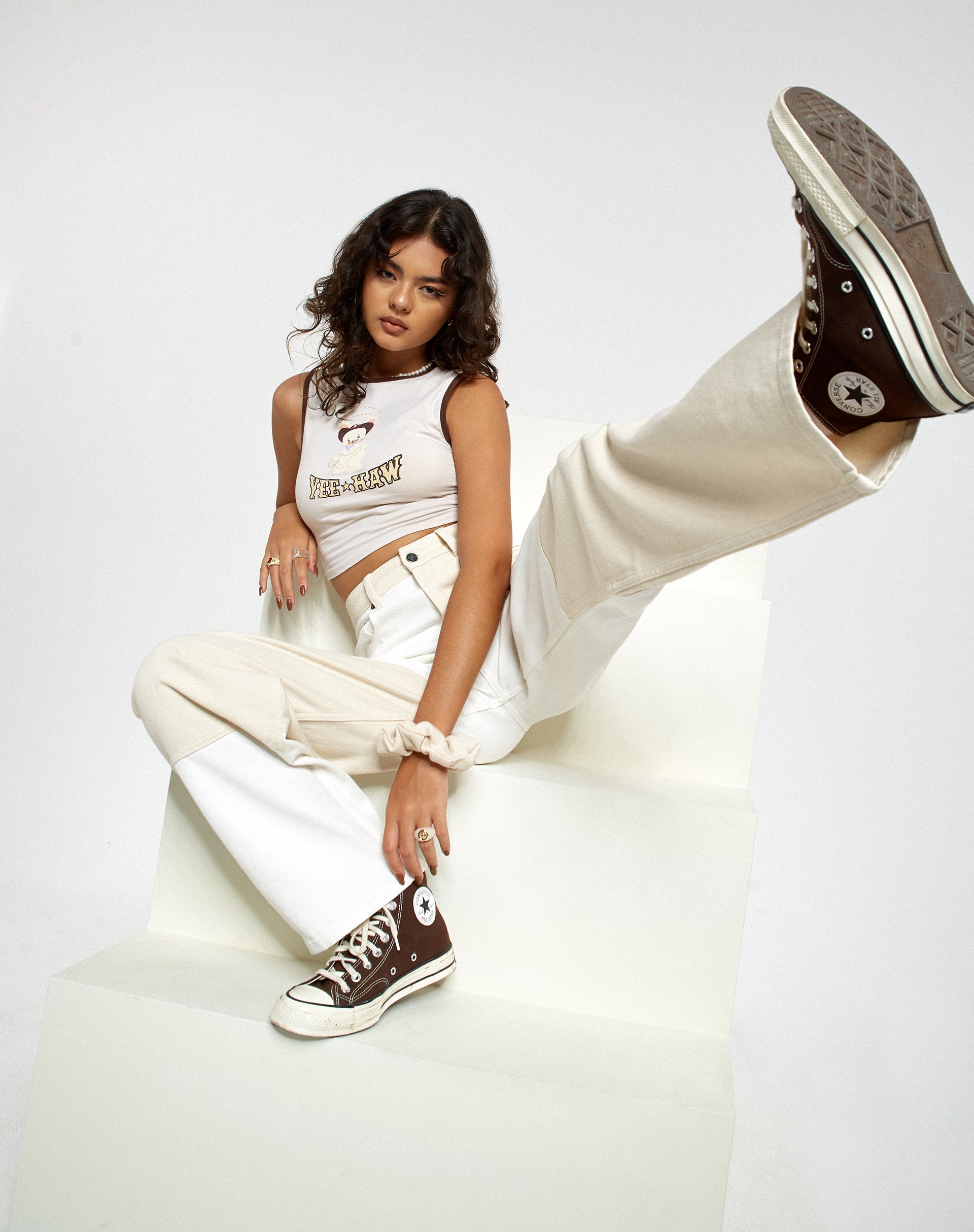 Immagine di Motel X Barbara Kristoffersen Jeans paralleli con pannello tonale in bianco e ecru