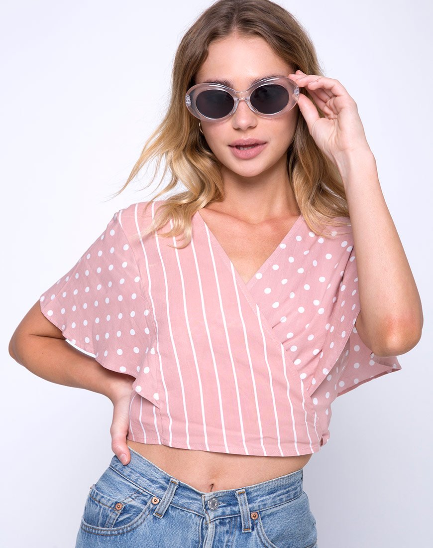 Immagine di Gios Wrap Top a righe rosa e bianco