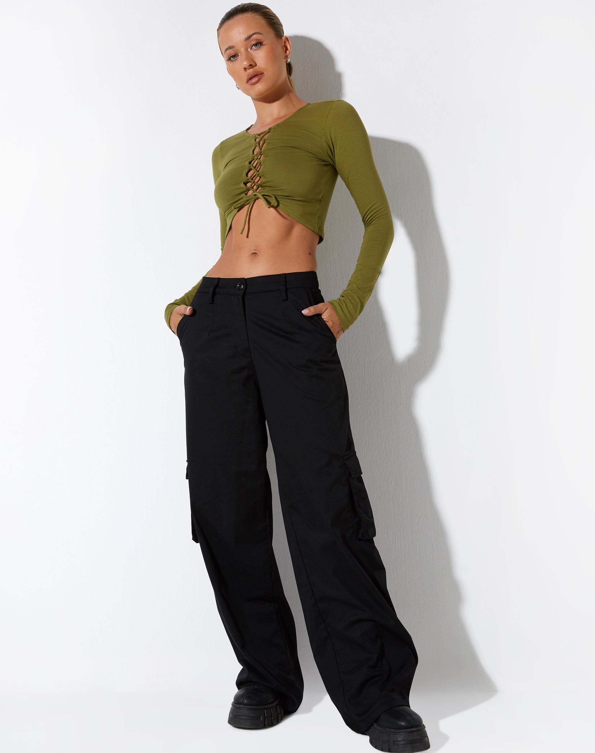 immagine di Gisy Crop Top in Lycra Khaki